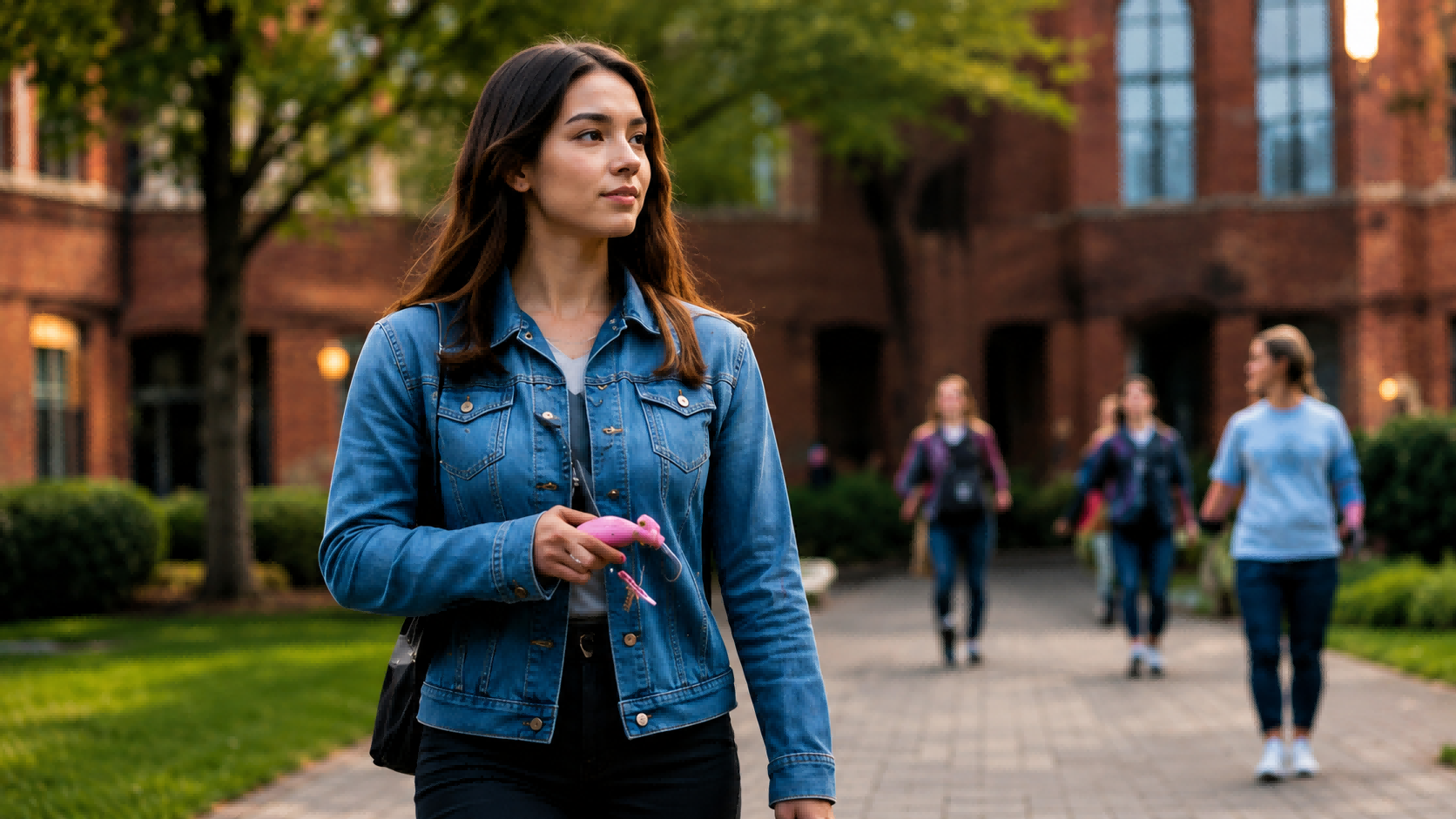 Student walking through a college campus