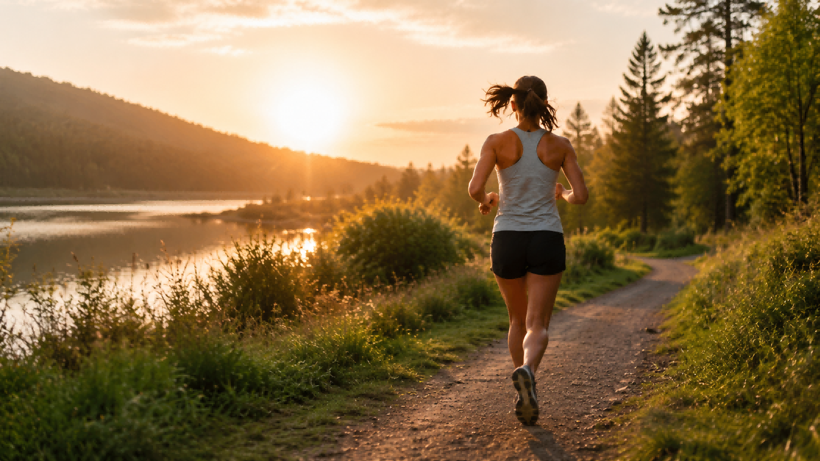 Runner exercising outdoors at sunset